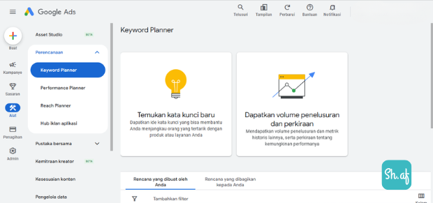 Tampilan Google Keyword Planner sh.af